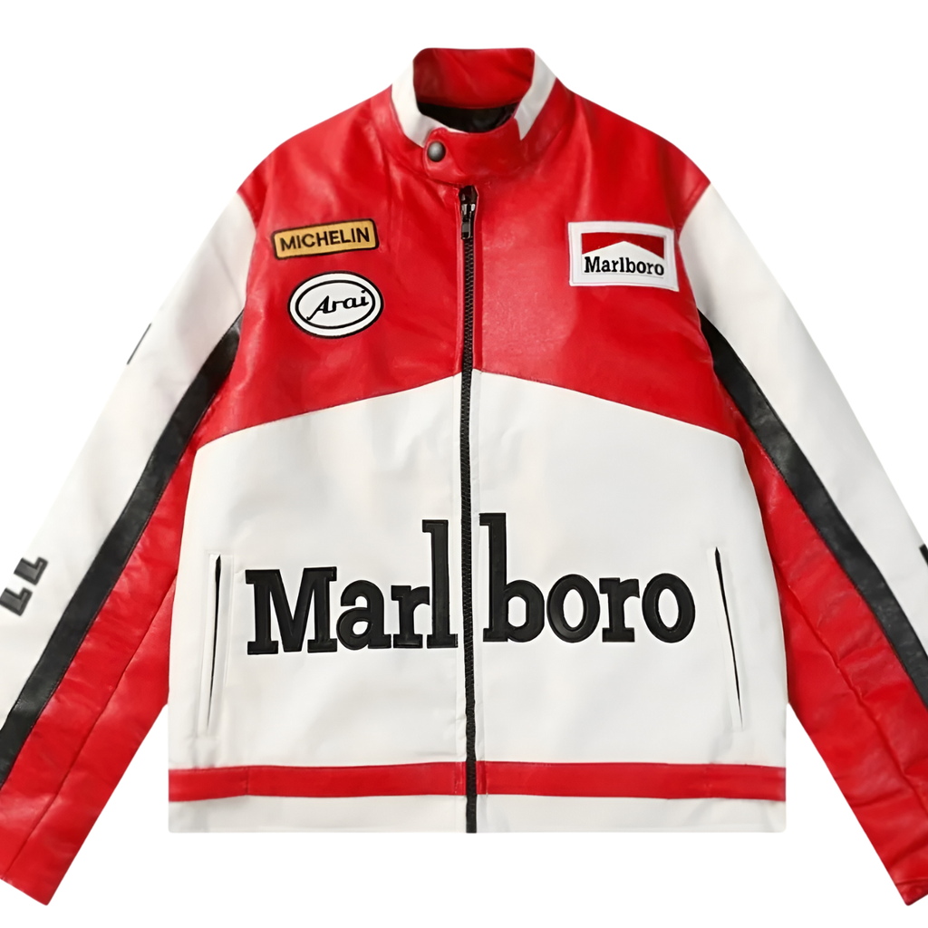 White MB Leather Racing Jacket