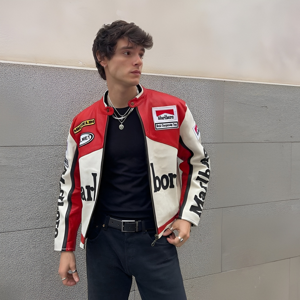 White MB Leather Racing Jacket