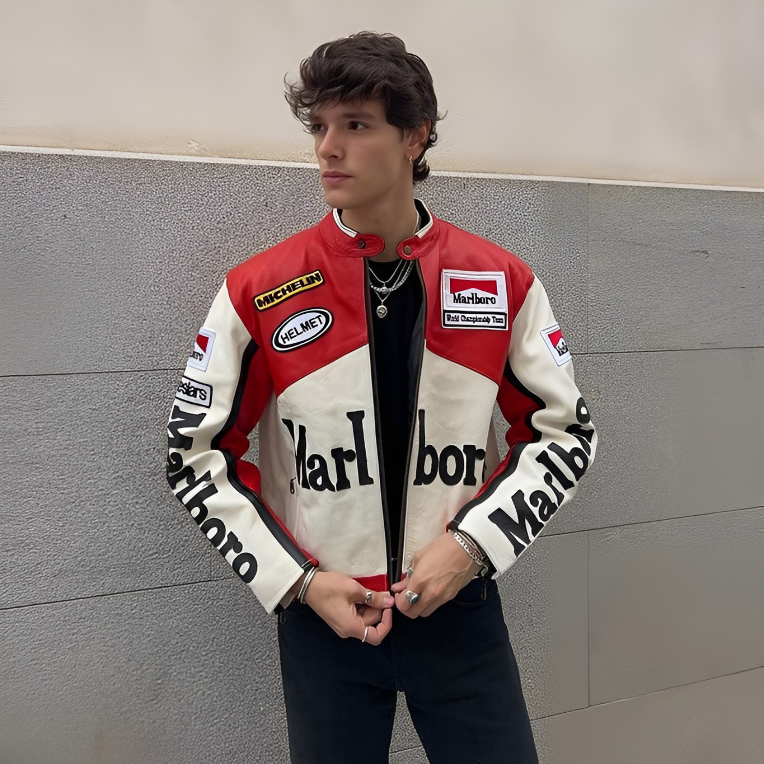 White MB Leather Racing Jacket